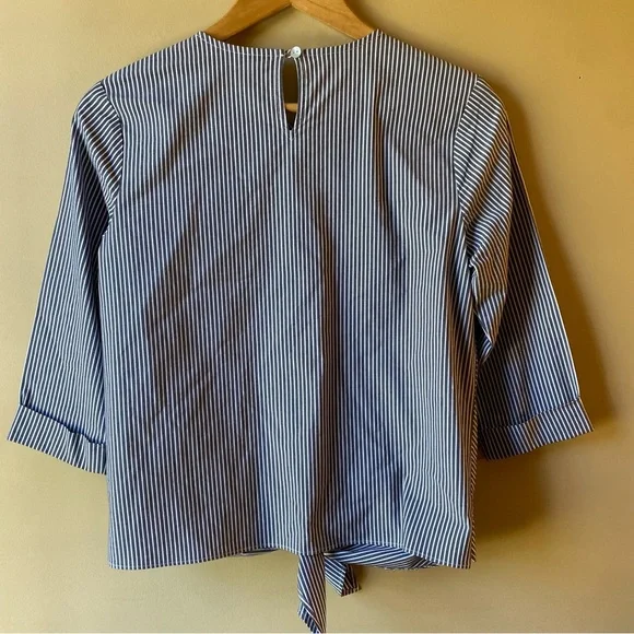 J. Jill Top Women's XS Gray White Striped Tie Front 3/4 Sleeves Casual Top - Picture 5 of 11